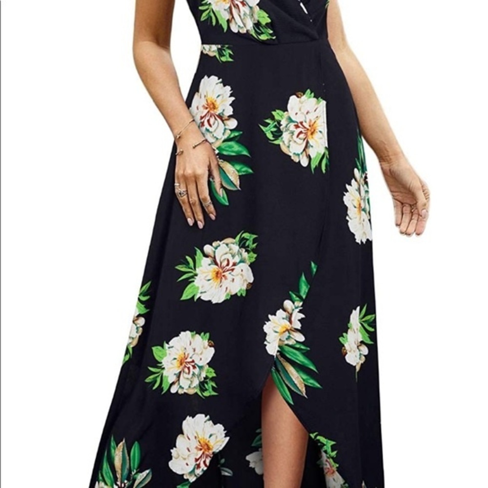 NWT Womens Casual V Neck Spaghetti Strap Floral Print Maxi Dress Size L